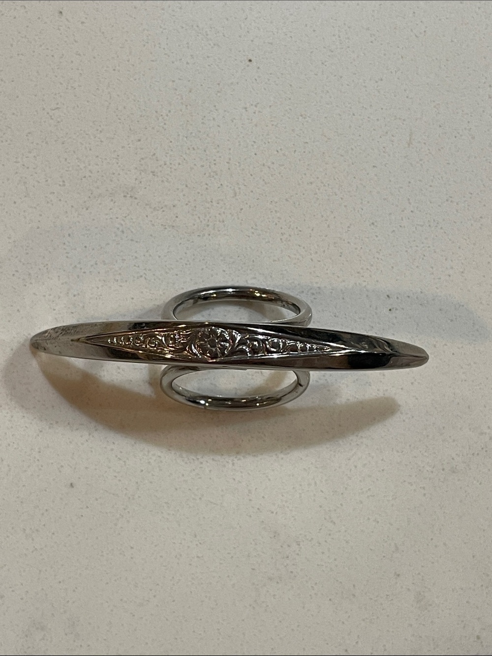 Silver-Tone Double Band Ring with Engraved Bar